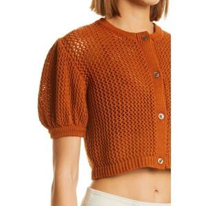 Toccin Cotton Crochet Crop Cardigan in Ginger NWT Size XS